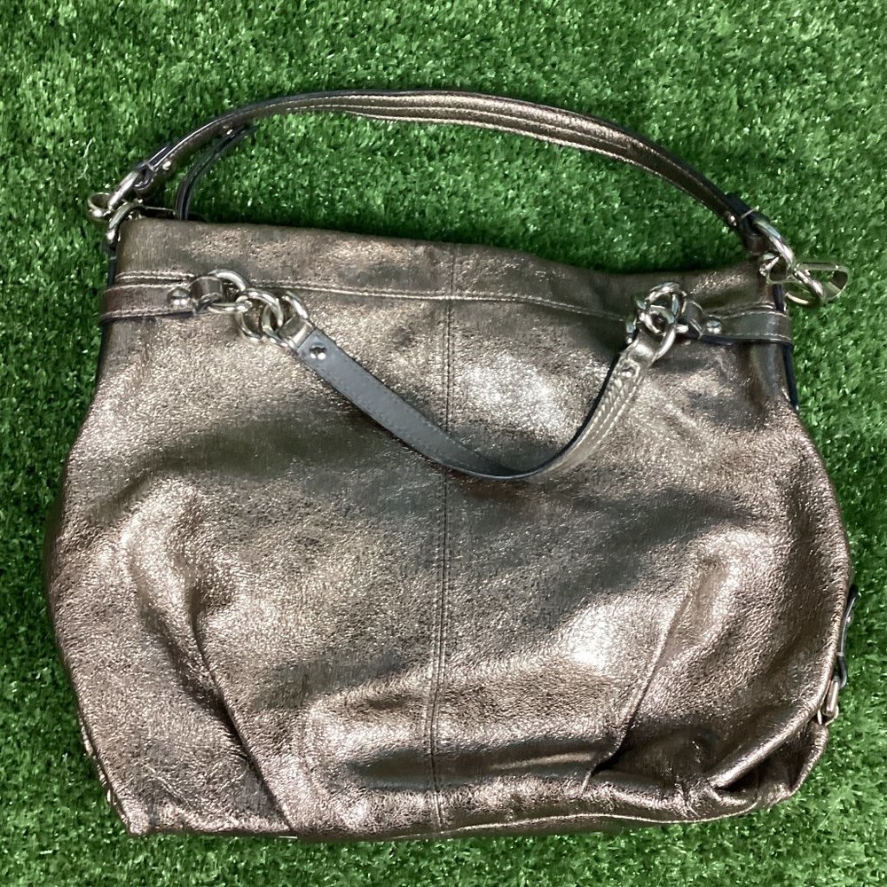 COACH Brooke Metallic Pewter Silver Patent Leather Hobo Purse